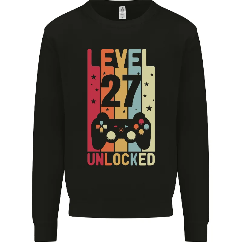 performance workout sweatshirt27th Birthday 27 Year Old Level Up Gaming Mens Sweatshirt Jumper