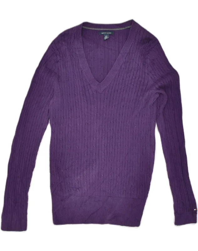 lightweight hooded sweatshirtTOMMY HILFIGER Womens V-Neck Jumper Sweater UK 16 Large Purple Cotton