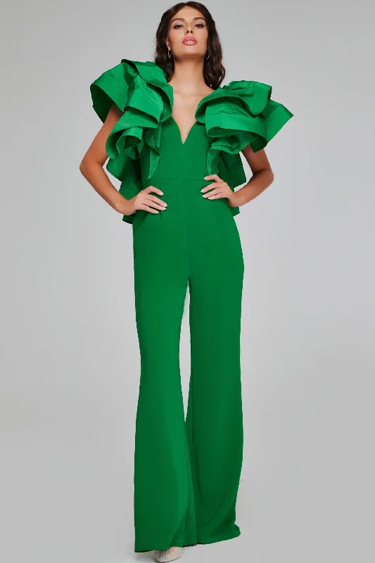 high-waisted dressJovani 40291 Long Formal Ruffle Jumpsuit