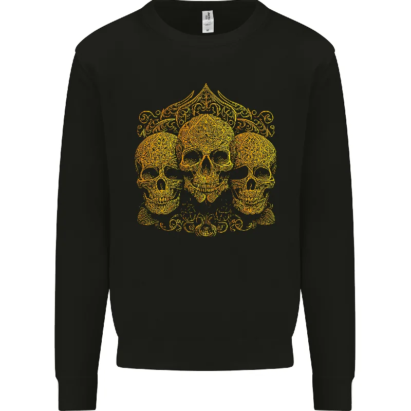 fitted workout hoodie3 Ornate Gold Skulls Gothic Goth Mens Sweatshirt Jumper