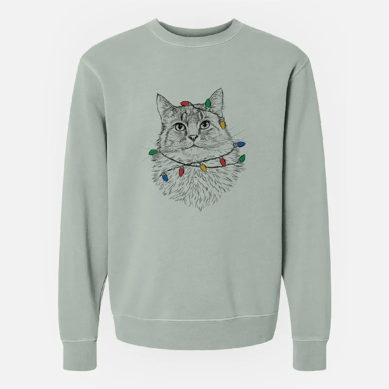 vibrant athletic hoodieChristmas Lights Olive the Cat - Unisex Pigment Dyed Crew Sweatshirt