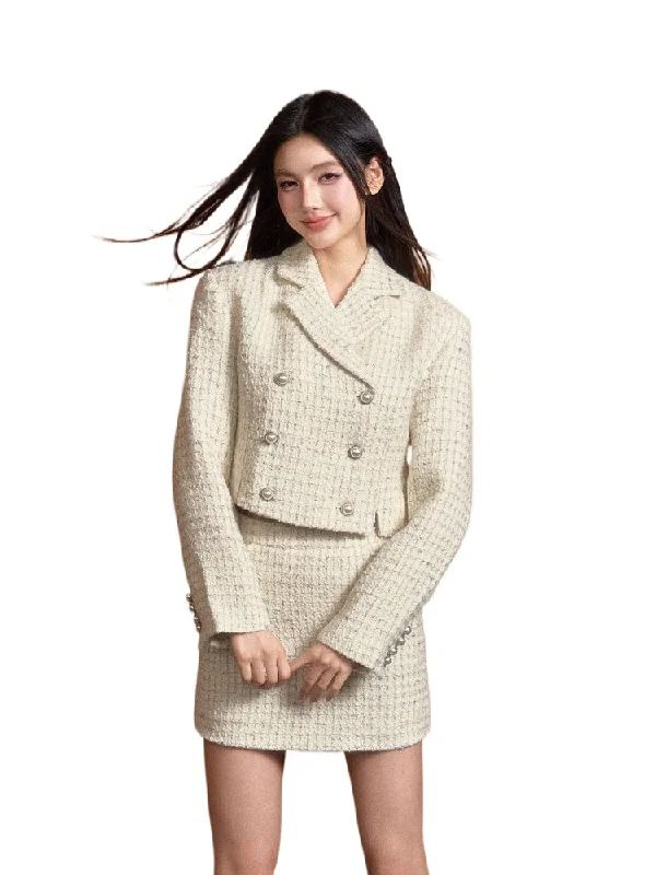 modern outerwearWool Chanel-Style Short Jacket & Skirt Set