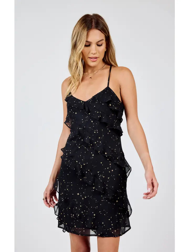 form-fitting dressSTARRY EYES RUFFLE MINI DRESS