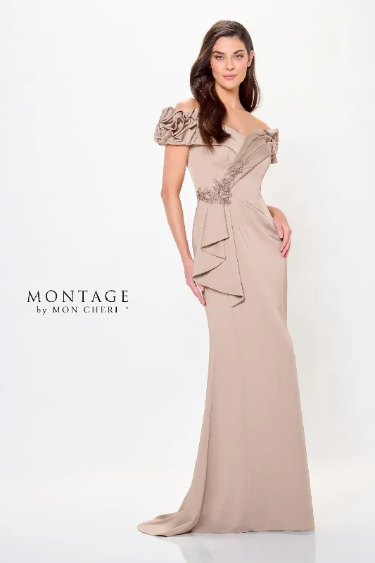 ruffle dressMontage MTM915 Pleated Long Formal Beaded Evening Dress