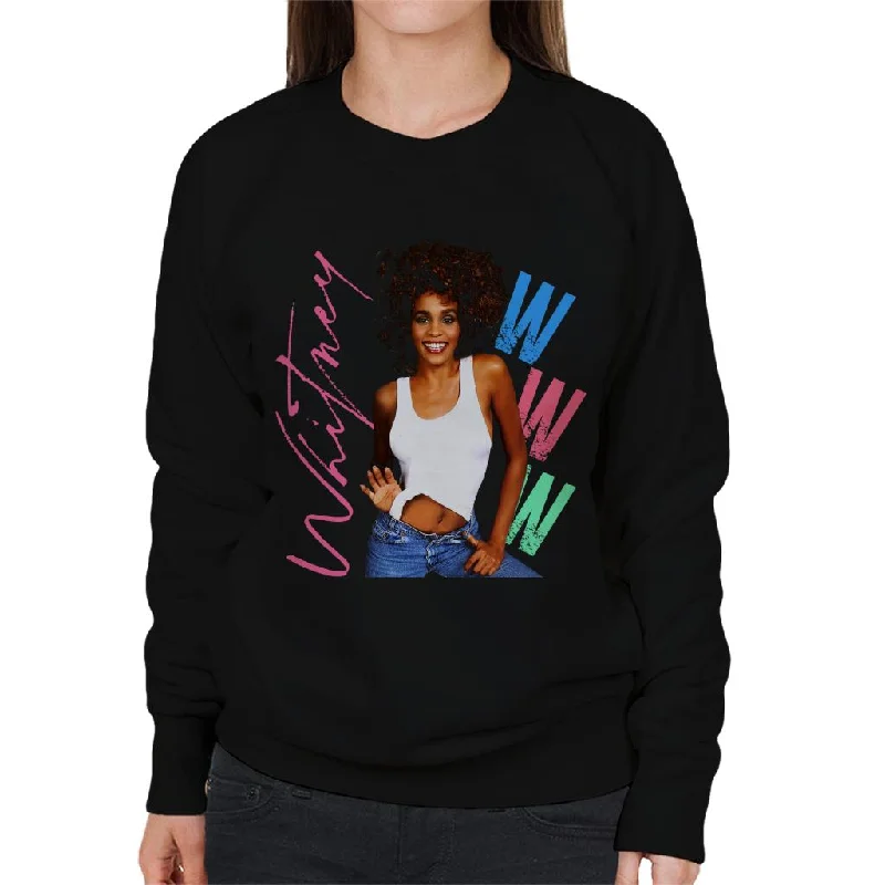 trendy sports sweatshirtWhitney Houston Posing Pink Signature Women's Sweatshirt