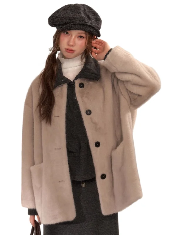 zip-up jacketGray & Apricot Faux Fur Coat