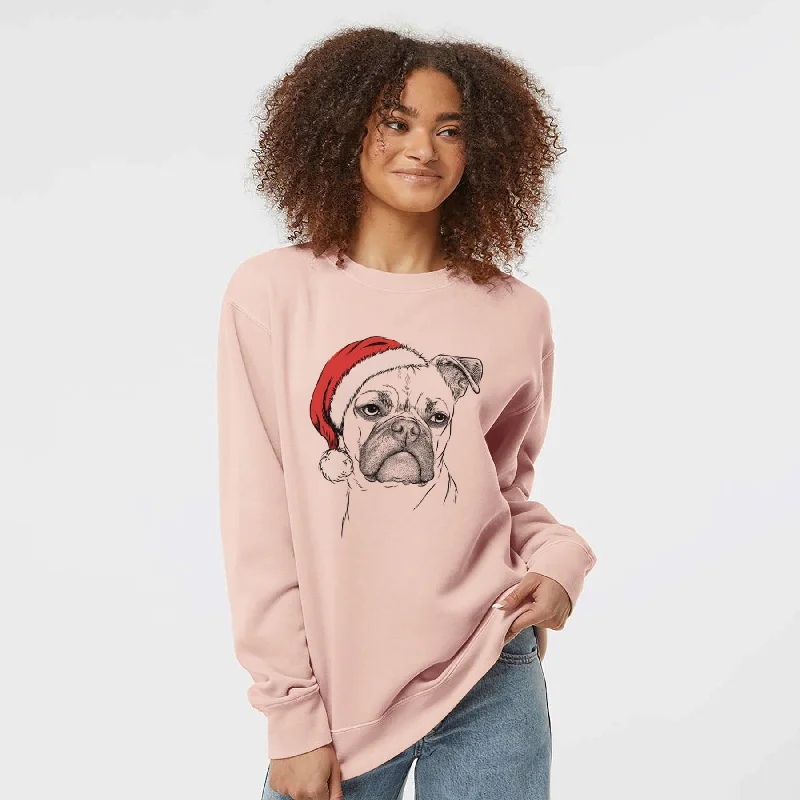 premium gym hoodieSanta Mack the Bugg (Boston Terrier/Pug) - Unisex Pigment Dyed Crew Sweatshirt