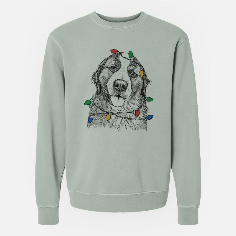 vibrant athletic hoodieChristmas Lights Walter the Bernese Mountain Dog Mix - Unisex Pigment Dyed Crew Sweatshirt