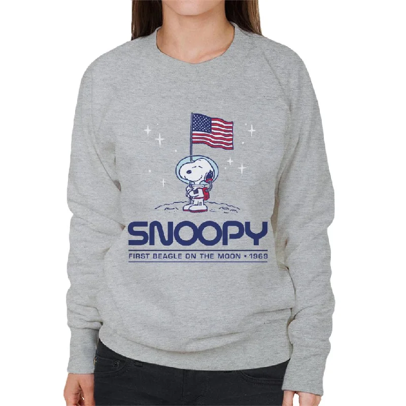 cool activewear hoodiePeanuts Snoopy Moon Landing Planting Flag Women's Sweatshirt