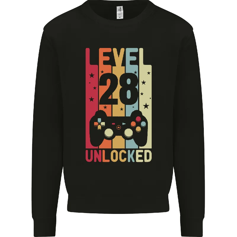 chic fitness hoodie28th BIRTHDAY Level Up Gaming Sweatshirt | 28 Year Old Men's Jumper