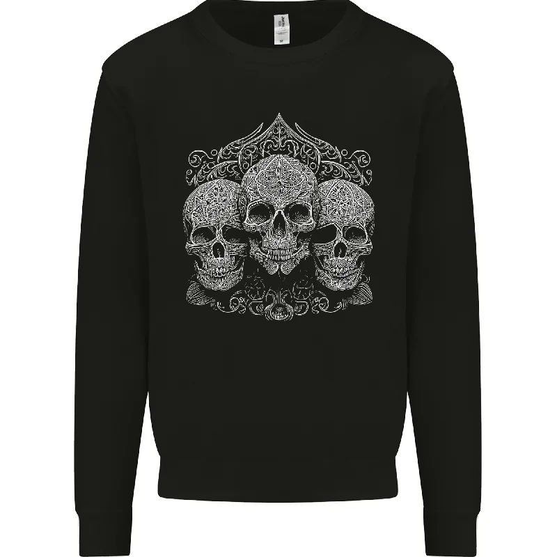 stylish athletic hoodie3 Ornate White Skulls Gothic Goth Mens Sweatshirt Jumper