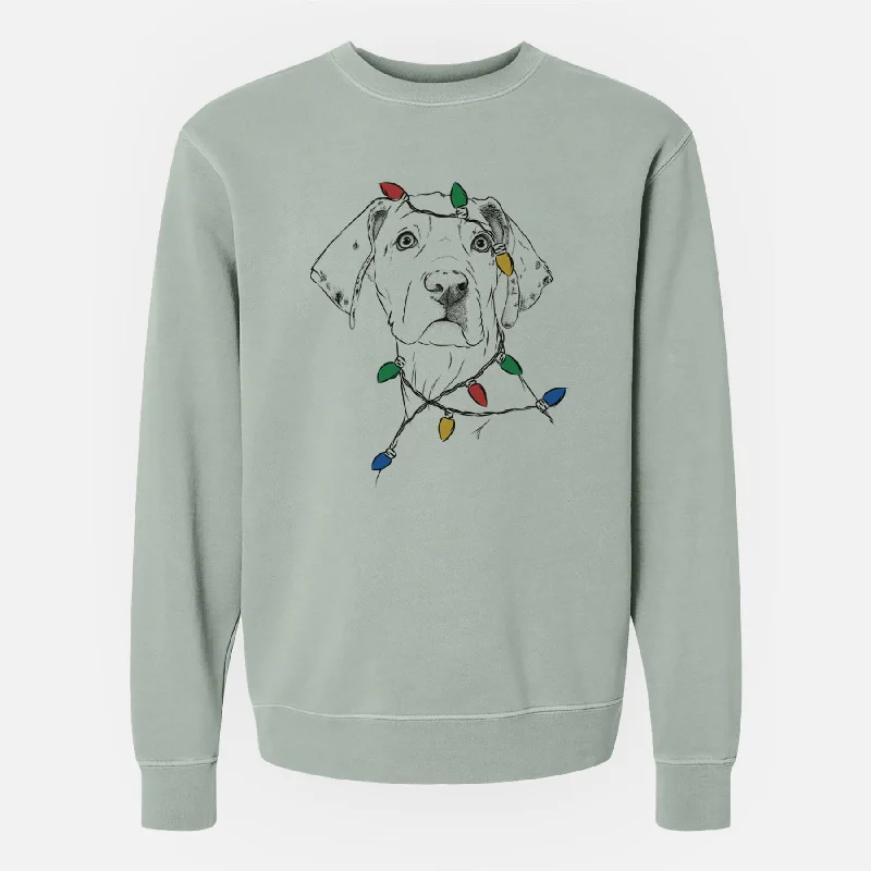 high-quality athletic sweatshirtChristmas Lights Lumen the Special Needs Great Dane - Unisex Pigment Dyed Crew Sweatshirt