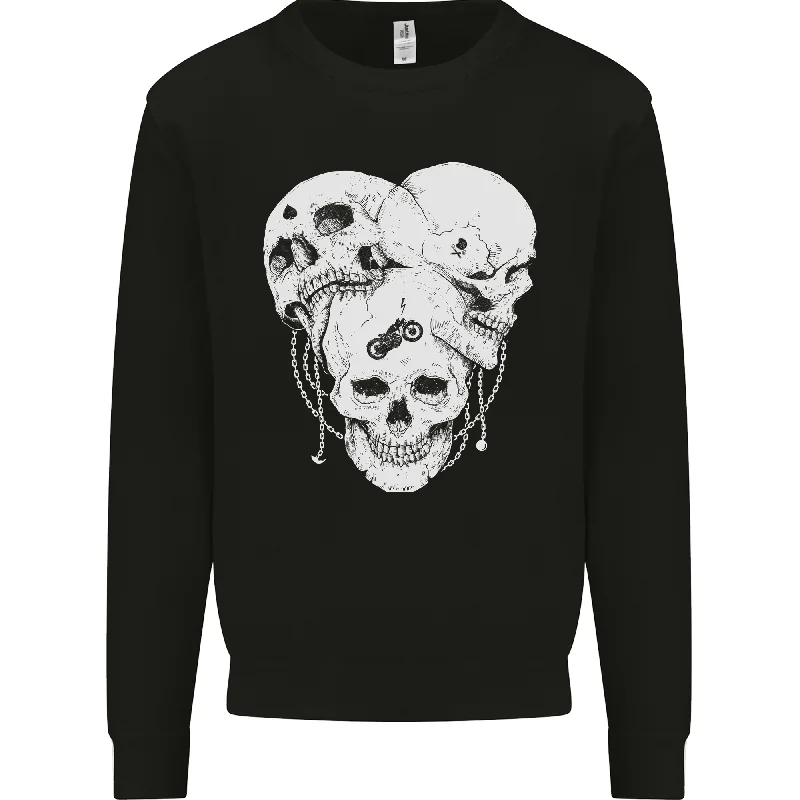 lightweight fitness hoodie3 Skulls Gothic Heavy Metal Biker Demon Mens Sweatshirt Jumper