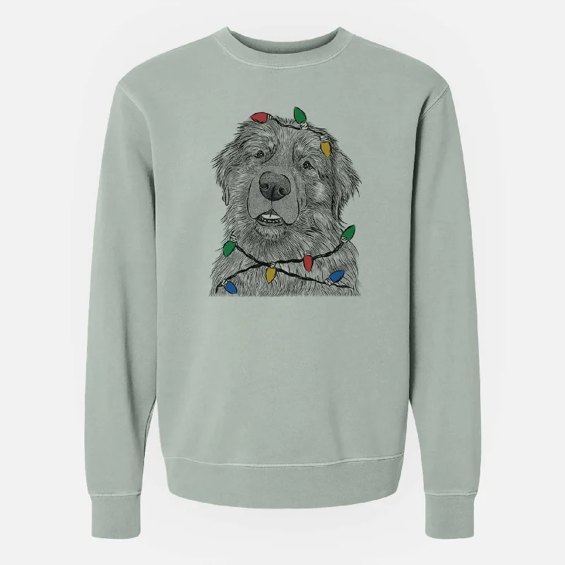 warm athletic hoodieChristmas Lights Ralph the Leonberger - Unisex Pigment Dyed Crew Sweatshirt