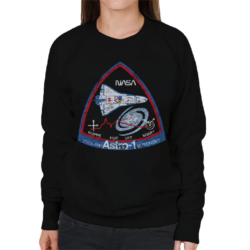 sleek gym hoodieNASA ASTRO 1 Observatory STS 35 Mission Badge Distressed Women's Sweatshirt