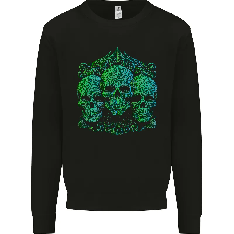 relaxed fit sports hoodie3 Ornate Green Skulls Gothic Goth Mens Sweatshirt Jumper