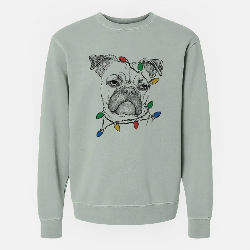 workout style hoodieChristmas Lights Mack the Bugg (Boston Terrier/Pug) - Unisex Pigment Dyed Crew Sweatshirt