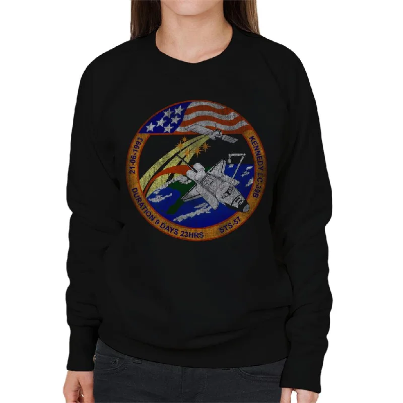 loose fit sports sweatshirtNASA STS 57 Endeavour Mission Badge Distressed Women's Sweatshirt