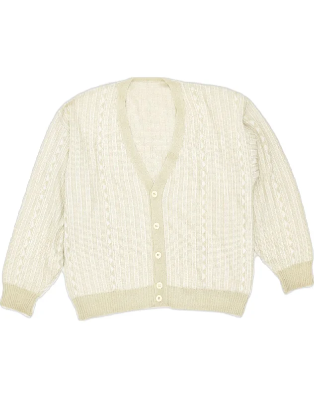 sports hoodieVINTAGE Womens Cardigan Sweater UK 22 3XL Beige Striped Acrylic