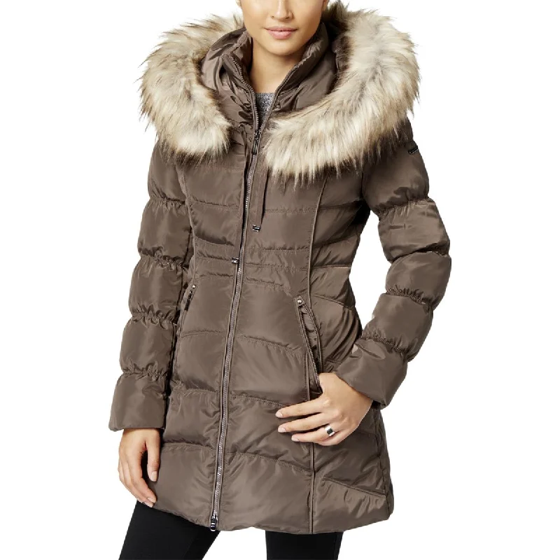 retro coatWomens Faux Fur Hooded Puffer Coat