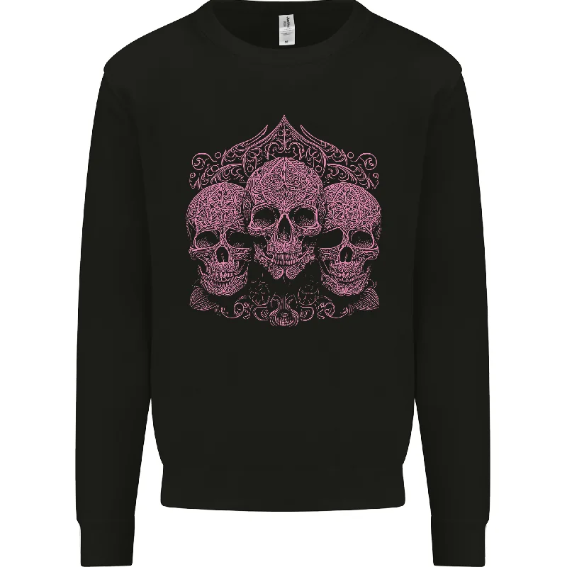 bold workout sweatshirt3 Ornate Pink Skulls Gothic Goth Mens Sweatshirt Jumper